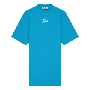 Malelions Women Firma T-Shirt Dress | Azzurro/White