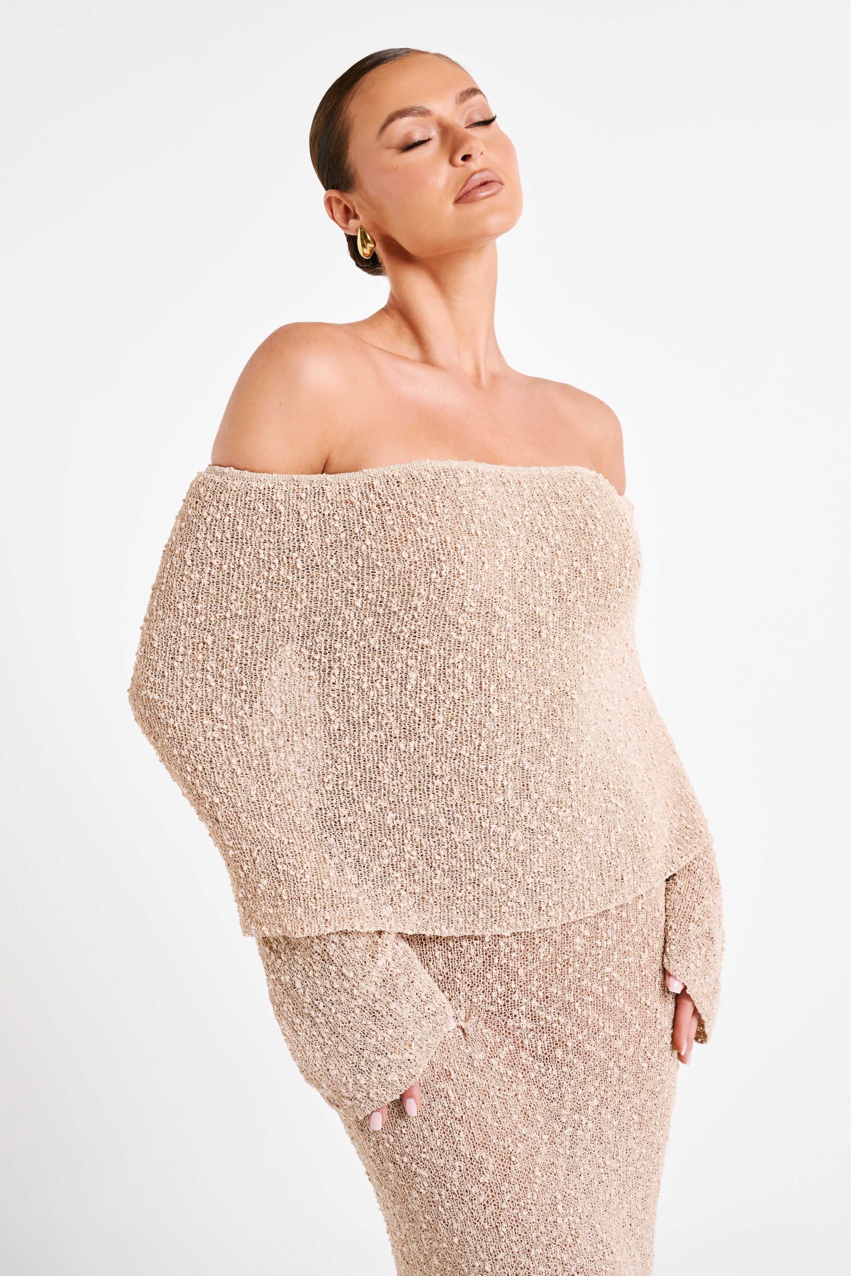 Angel | Bouclé Off-Shoulder Maxi Jurk - Afbeelding 9