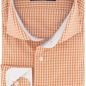 Sleeve7 Heren Overhemd Oranje Allover Ruitjes Poplin Modern Fit