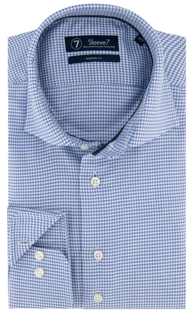 Sleeve7 Heren Overhemd Donkerbauw Pied de Poule Modern Fit