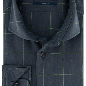 Sleeve7 Heren Overhemd Navy Geruit Herringbone Widespread Modern Fit
