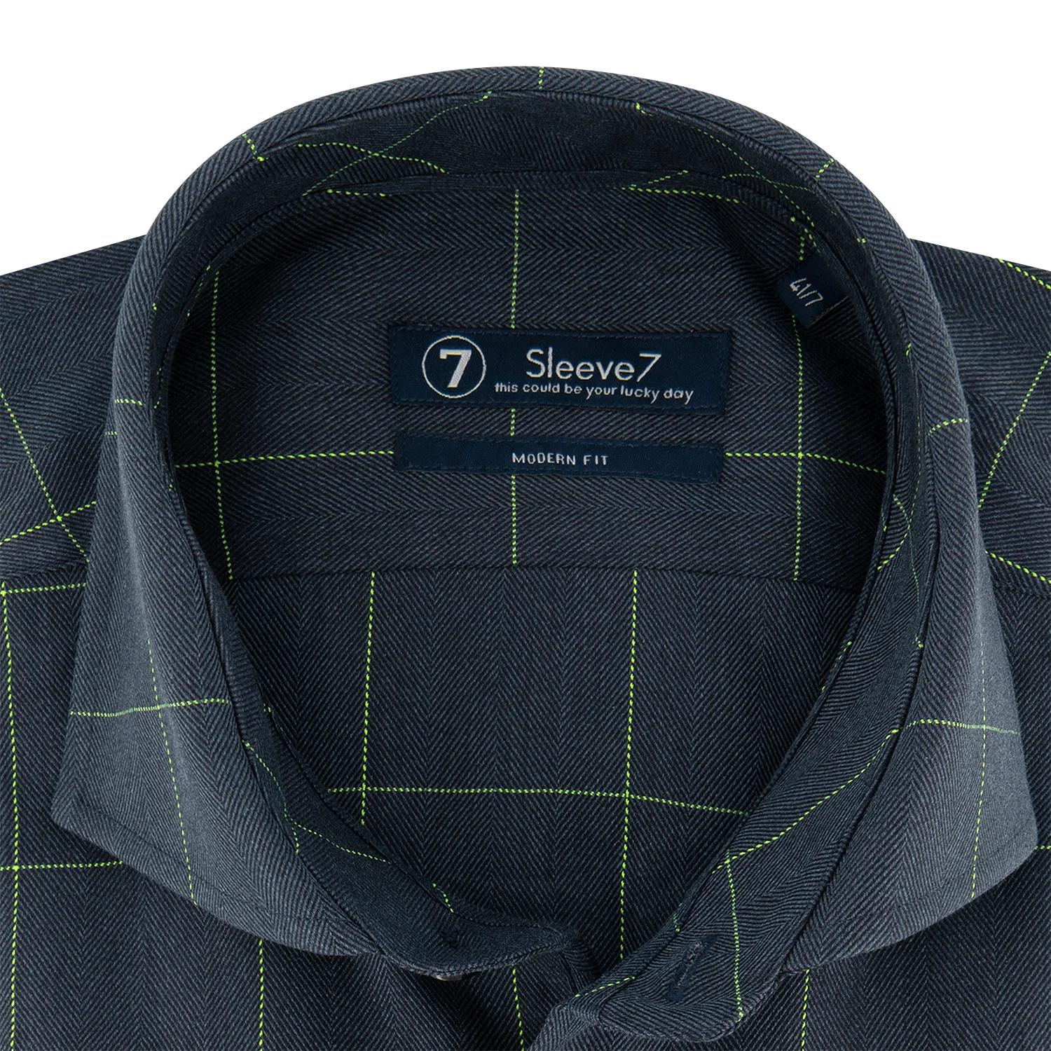 Sleeve7 Heren Overhemd Navy Geruit Herringbone Widespread Modern Fit - Afbeelding 3