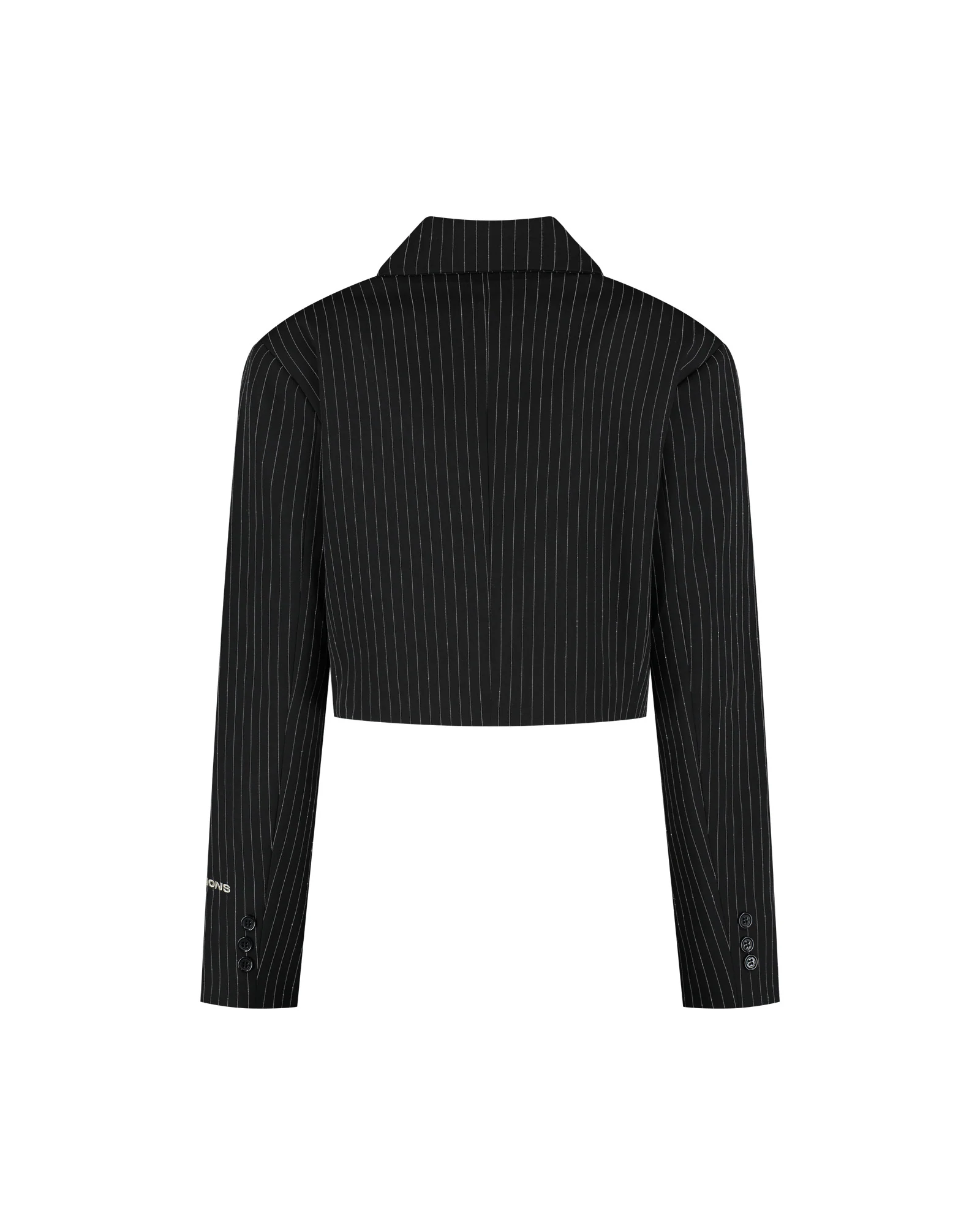 Malelions Women Cropped Pinstripe Blazer | Black - Afbeelding 4