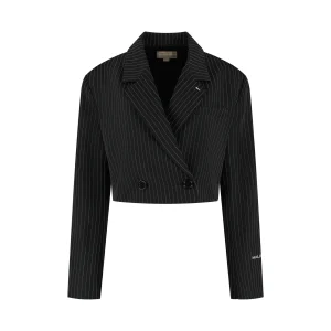Malelions Women Cropped Pinstripe Blazer | Black