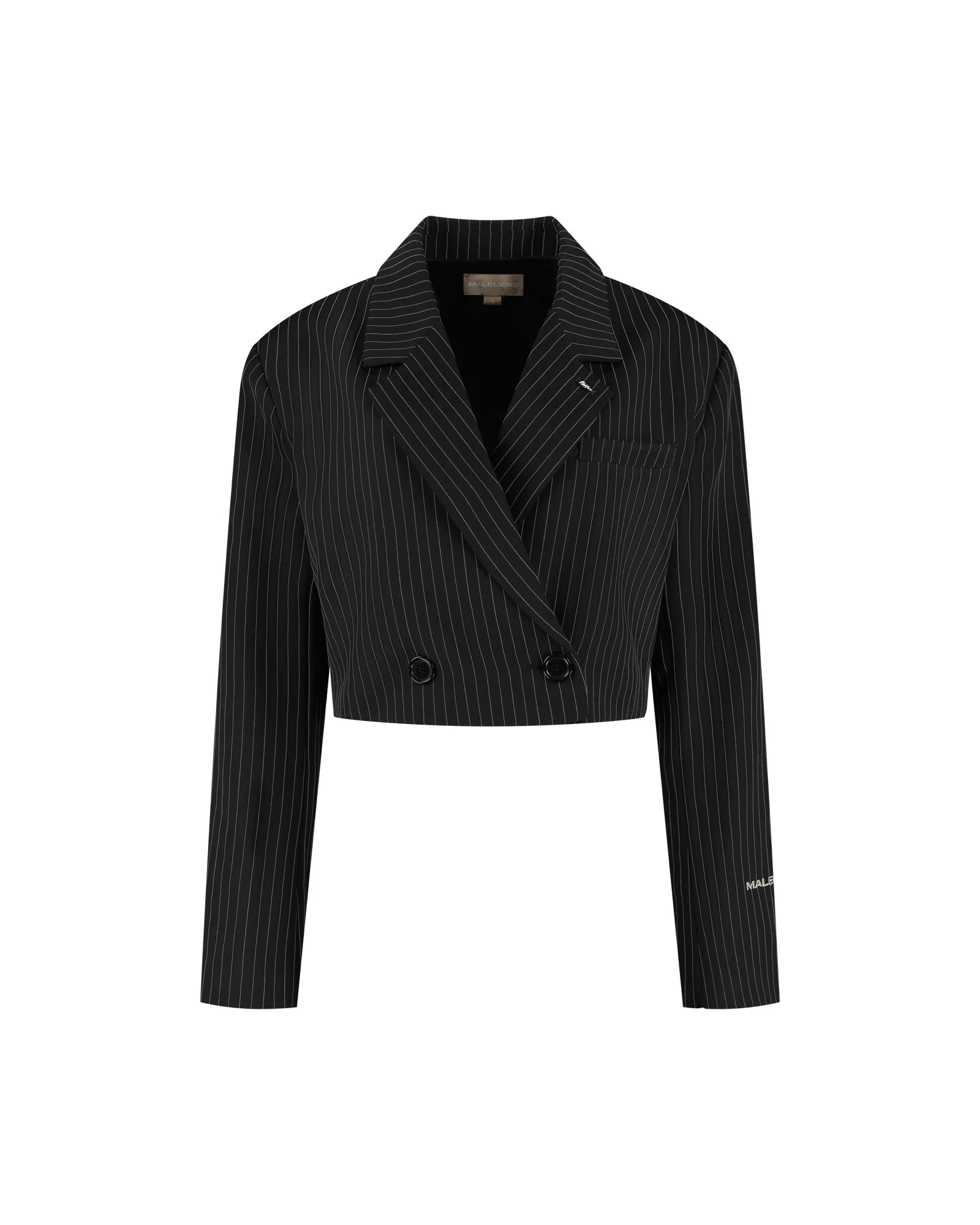 Malelions Women Cropped Pinstripe Blazer | Black