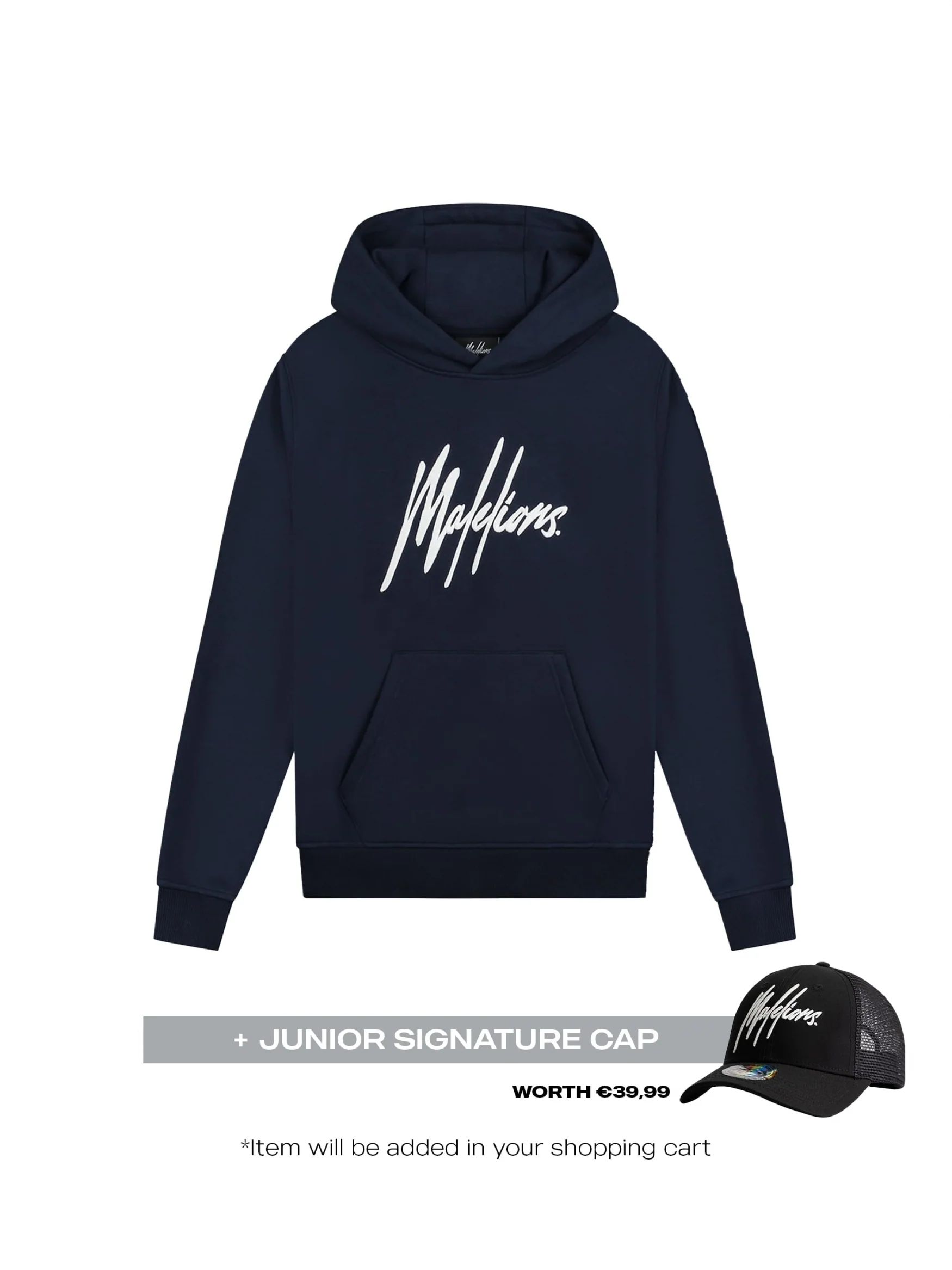 Malelions Junior Essentials Hoodie | Navy/White - Afbeelding 2