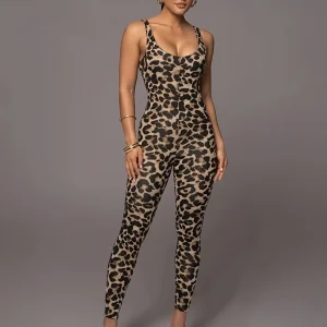 Tosh | Panterprint Jumpsuit Dames – Mouwloos - Slim Fit & Stretch
