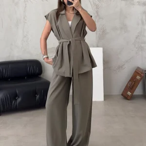 Thyrza | Stijlvolle Set voor Dames - Wikkel Top en Broek met Wijde Pijpen