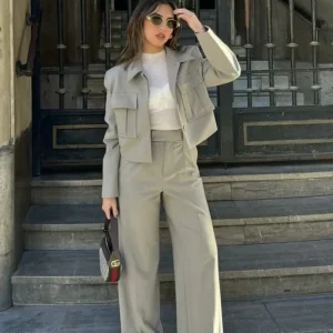 Chique Tweedelige Set - High Waist Pantalon en Cropped Jasje