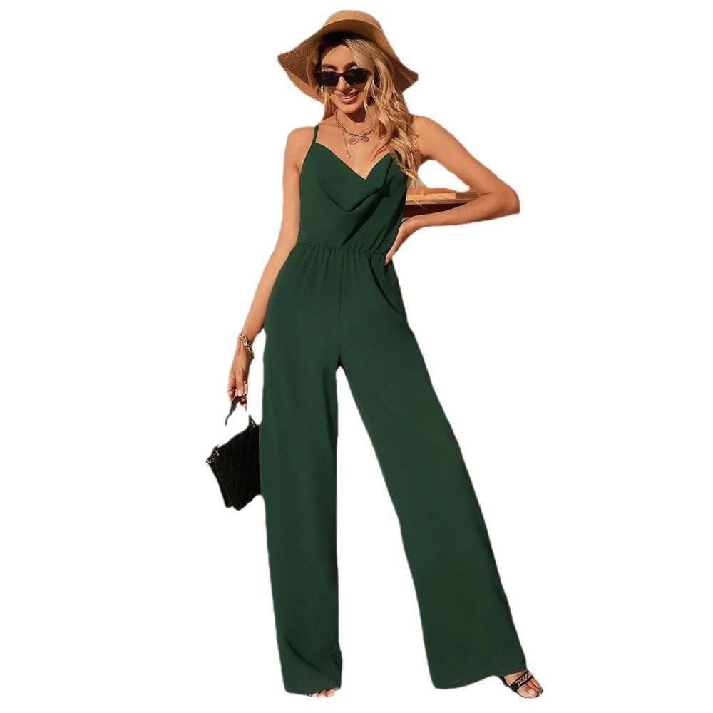 Juney | Mouwloze Jumpsuit met Wijde Pijpen en V-Hals - Afbeelding 6