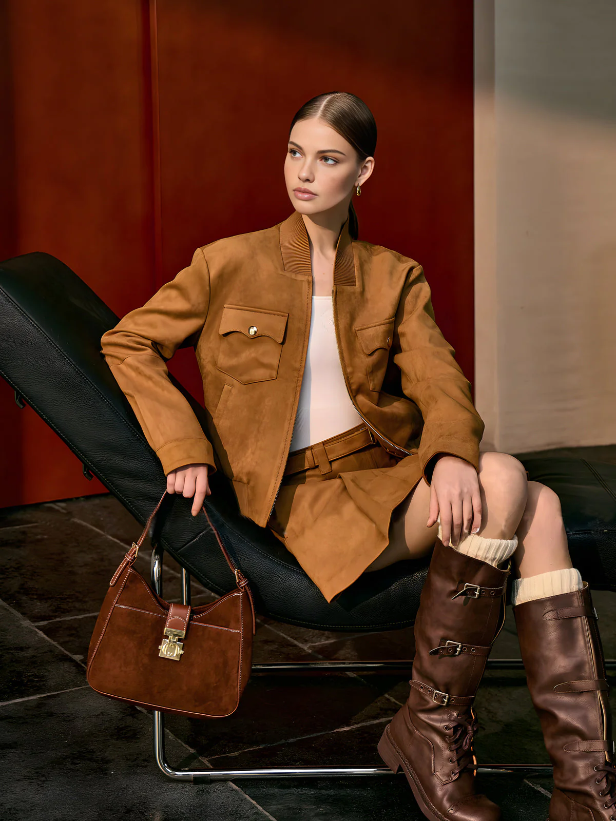 Clemente | Suede Tussenjas met Rits Dames - Regular Fit