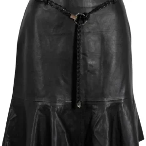 Zwarte leren rok met golvende onderkant