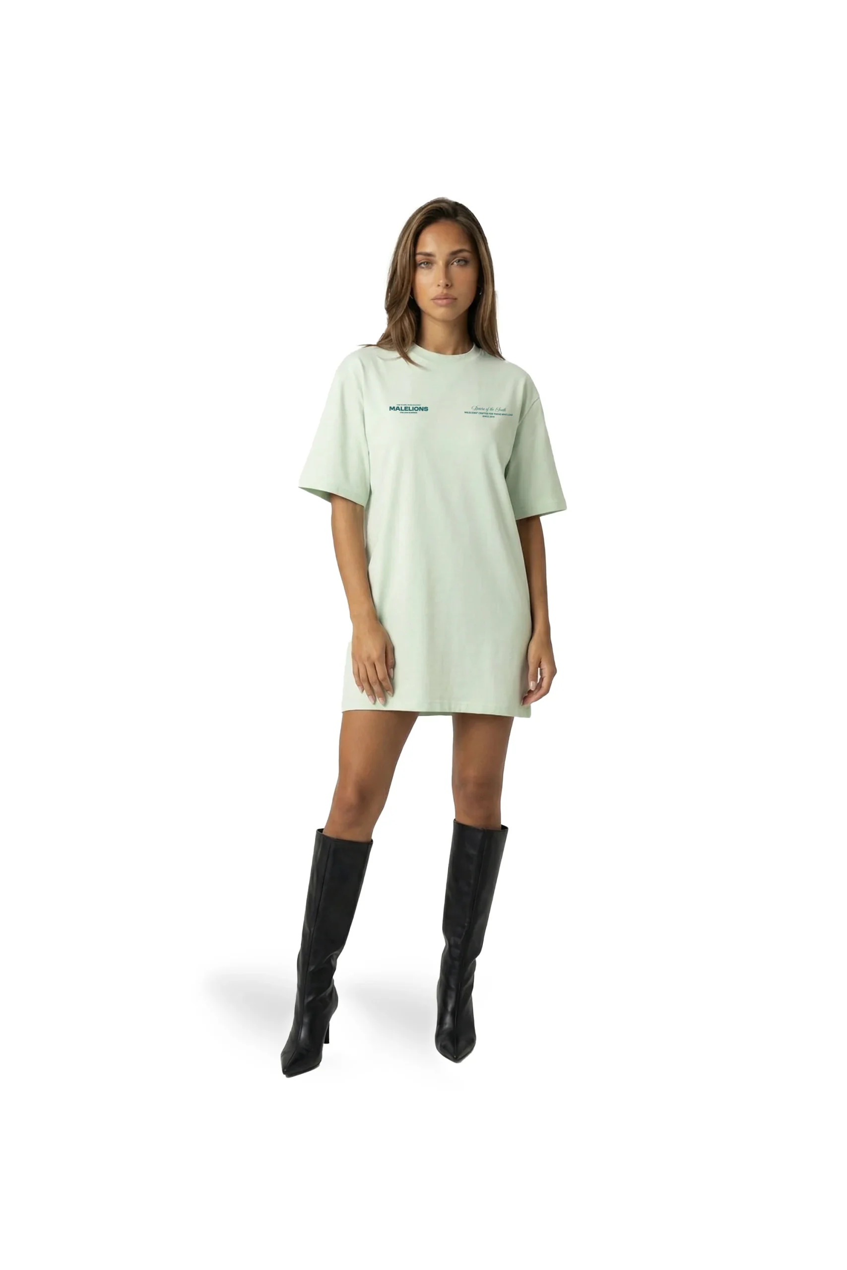 Malelions Women Italian Summer T-Shirt Dress | Pistachio/Teal - Afbeelding 5