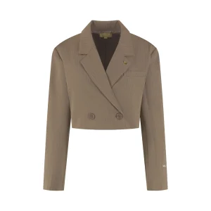 Malelions Women Cropped Pinstripe Blazer | Sand