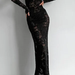 Vivian | Maxi Kanten Jurk - Elegant, Transparant Design