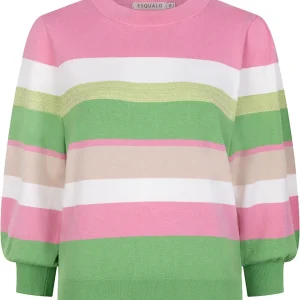 Esqualo Sweater striped SP25.07015 rose/green
