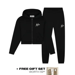 Malelions Women Cropped Signature Tracksuit | Black