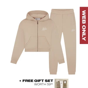 Malelions Women Cropped Signature Tracksuit | Taupe