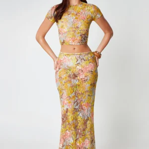 Joya | Kanten Set met Bloemenprint - Maxi Rok met Cropped Top