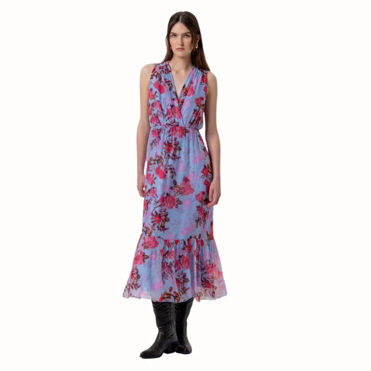 Silk Dress Light Blue Cherry – Zijde Jurk | Fracomina Made in Italy