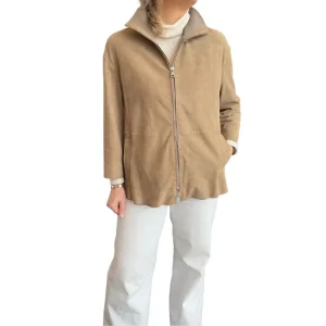 Suède Jas met Gebreide Kraag – Jackie Leathers Asti Italië | L&C Fashion