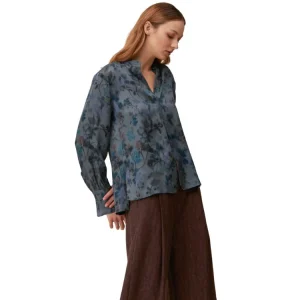 Floral patterned viscose satin shirt