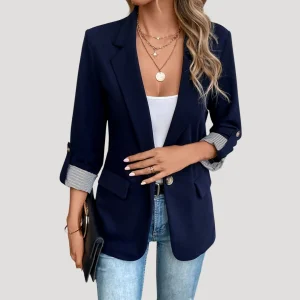 Dames Blazer met Getailleerde Fit en Opgerolde Mouwen