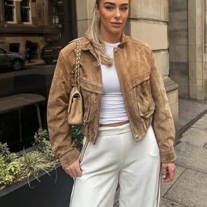 Dames Korte Jas Oversized met Ritszakken en Vintage Look