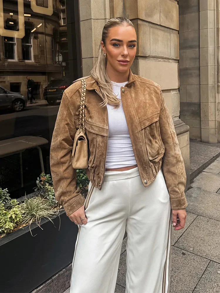 Dames Korte Jas Oversized met Ritszakken en Vintage Look - Afbeelding 2