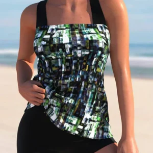 Dames Tankini Set met Shorts Bedrukte Top Brede Bandjes