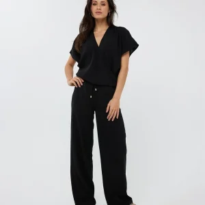 Esqualo Trousers wide elastic crinkle black