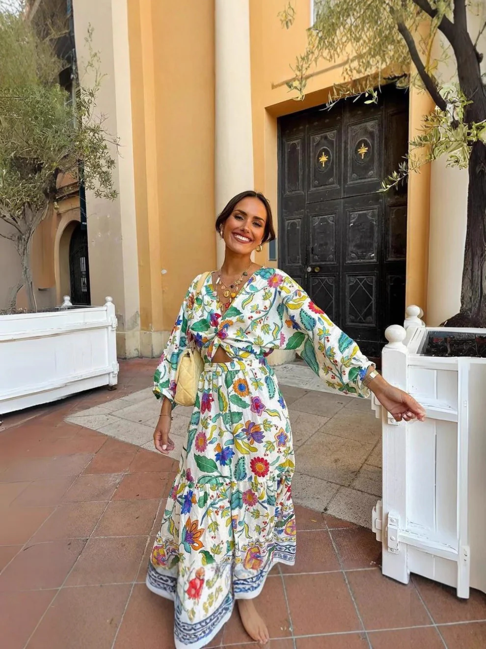 Elia | Dames Plissé Set – Top en Geplooide Rok met Print