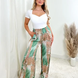 Hope | Dames Broek met Wijde Pijpen – Tropische Print & Hoge Taille