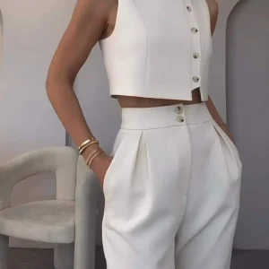 Neala | Tweedelige Co-Ord Dames Set – Klassieke Top en High-Waist Pantalon