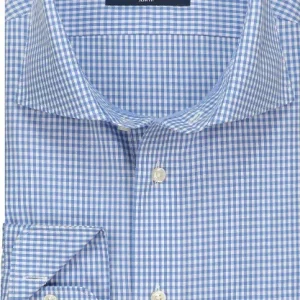 Sleeve7 Heren Overhemd Blauw Fijne Ruit Poplin Slim Fit