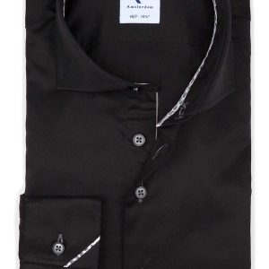 R2 Amsterdam Heren Overhemd Zwart Twill Modern Fit ML7