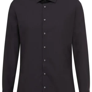 Seidensticker Heren Overhemd Zwart Poplin Kent Slim Fit ML7 Extra Lang