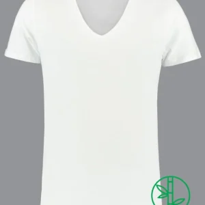 ShirtsofCotton Heren T-shirt Wit Bamboe Extra Diepe V-hals 2-Pack