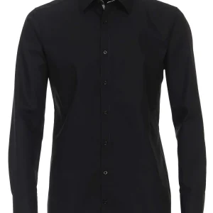 Venti Heren Overhemd Zwart met Contrast Poplin Modern Fit ML7