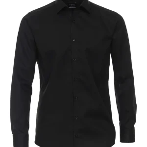 Venti Heren Overhemd Zwart Twill Modern Fit ML7