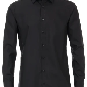 Venti Heren Overhemd Zwart Poplin Modern Fit ML7